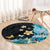 Blue Grunge Polynesian Pattern Round Carpet Plumeria Floral