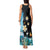 Blue Grunge Polynesian Pattern Tank Maxi Dress Plumeria Floral