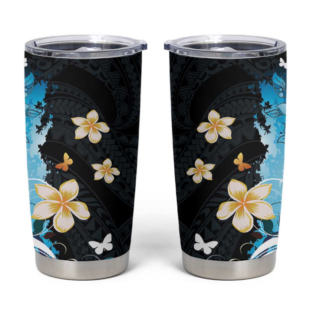 Blue Grunge Polynesian Pattern Tumbler Cup Plumeria Floral LT01 Blue - Polynesian Pride