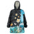 Blue Grunge Polynesian Pattern Wearable Blanket Hoodie Plumeria Floral