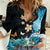 Blue Grunge Polynesian Pattern Women Casual Shirt Plumeria Floral