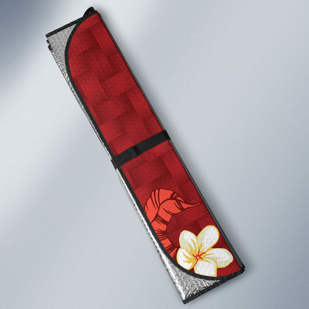 Hawaii King Kamehameha Auto Sun Shade Plumeria Lauhala Pattern