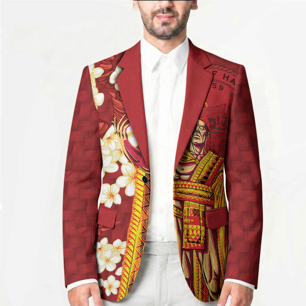 Hawaii King Kamehameha Blazer Plumeria Lauhala Pattern