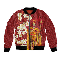 Hawaii King Kamehameha Bomber Jacket Plumeria Lauhala Pattern
