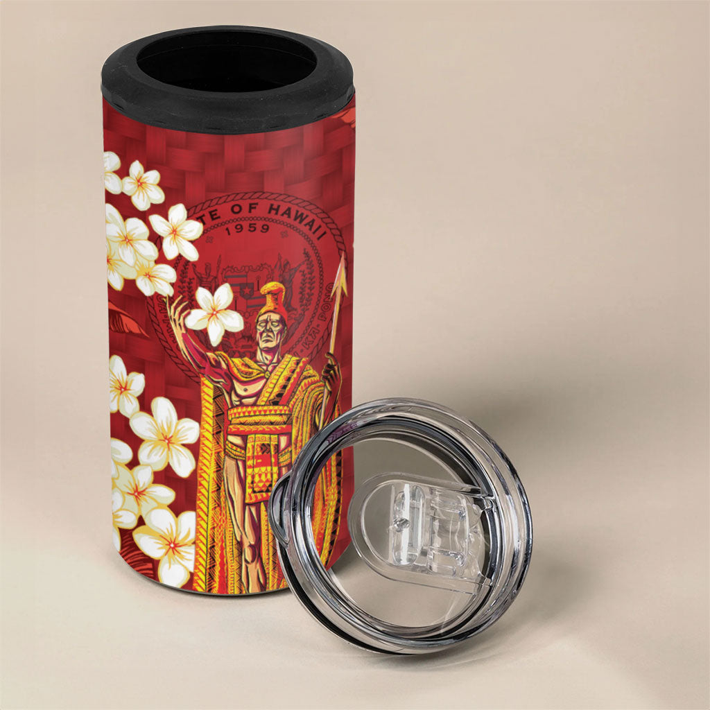 Hawaii King Kamehameha 4 in 1 Can Cooler Tumbler Plumeria Lauhala Pattern