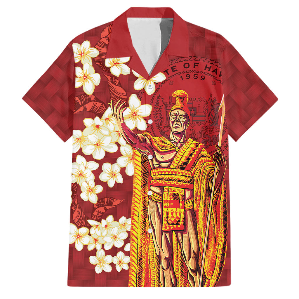 Hawaii King Kamehameha Family Matching Long Sleeve Bodycon Dress and Hawaiian Shirt Plumeria Lauhala Pattern LT01 Dad's Shirt - Short Sleeve Red - Polynesian Pride