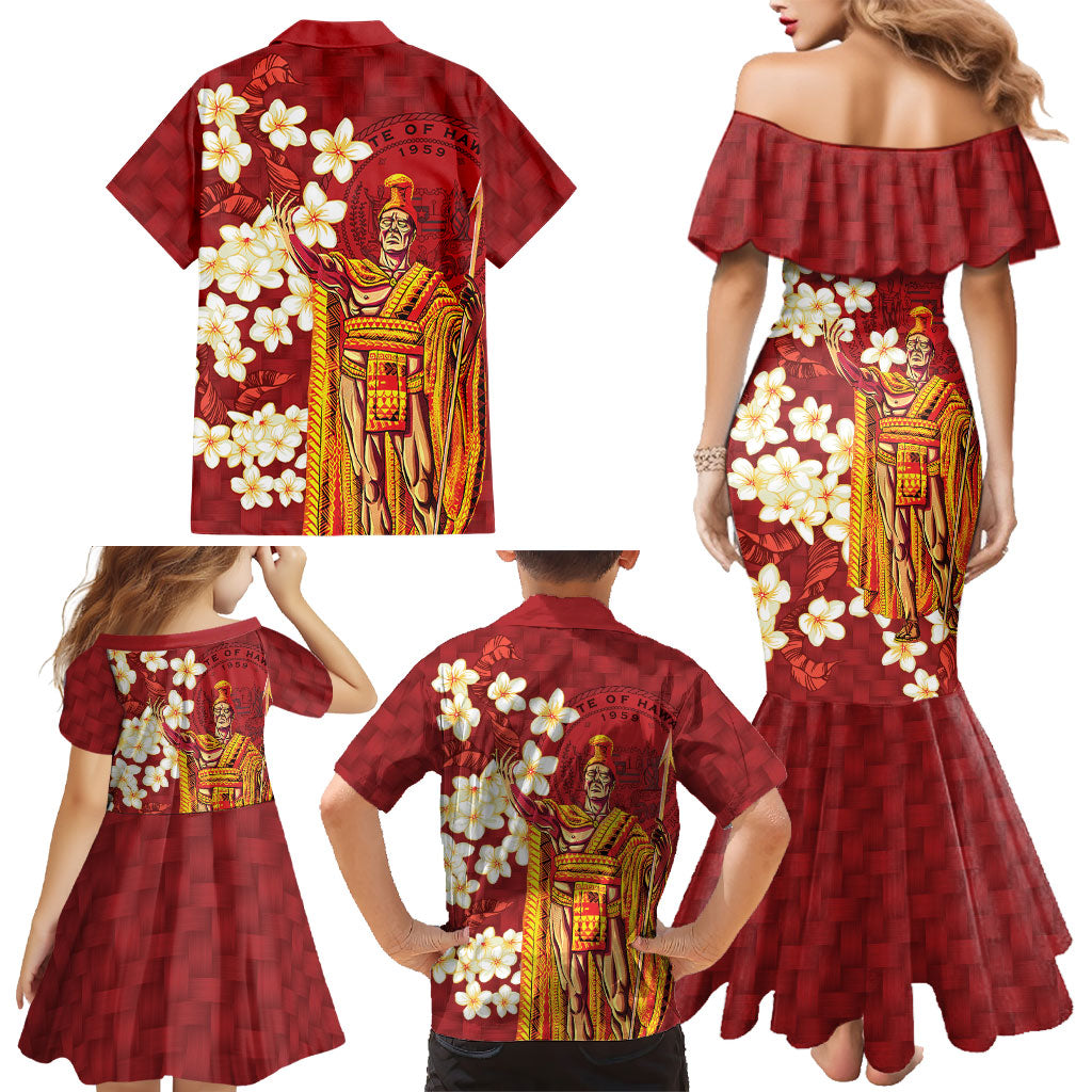 Hawaii King Kamehameha Family Matching Mermaid Dress and Hawaiian Shirt Plumeria Lauhala Pattern LT01 - Polynesian Pride