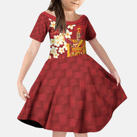 Hawaii King Kamehameha Family Matching Off The Shoulder Long Sleeve Dress and Hawaiian Shirt Plumeria Lauhala Pattern LT01 Daughter's Dress Red - Polynesian Pride