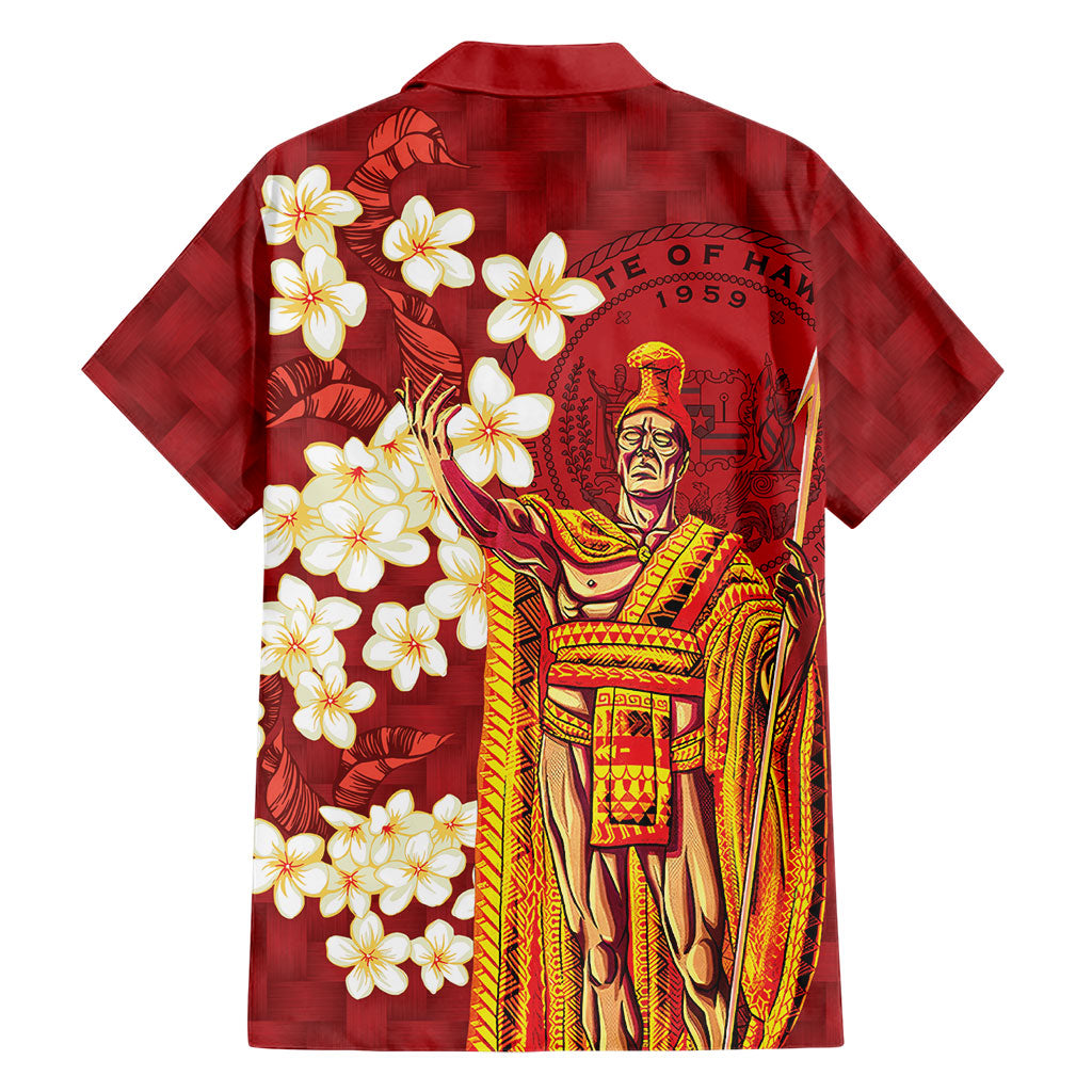 Hawaii King Kamehameha Family Matching Off The Shoulder Long Sleeve Dress and Hawaiian Shirt Plumeria Lauhala Pattern LT01 - Polynesian Pride