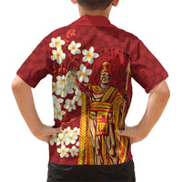 Hawaii King Kamehameha Family Matching Off Shoulder Short Dress and Hawaiian Shirt Plumeria Lauhala Pattern LT01 - Polynesian Pride