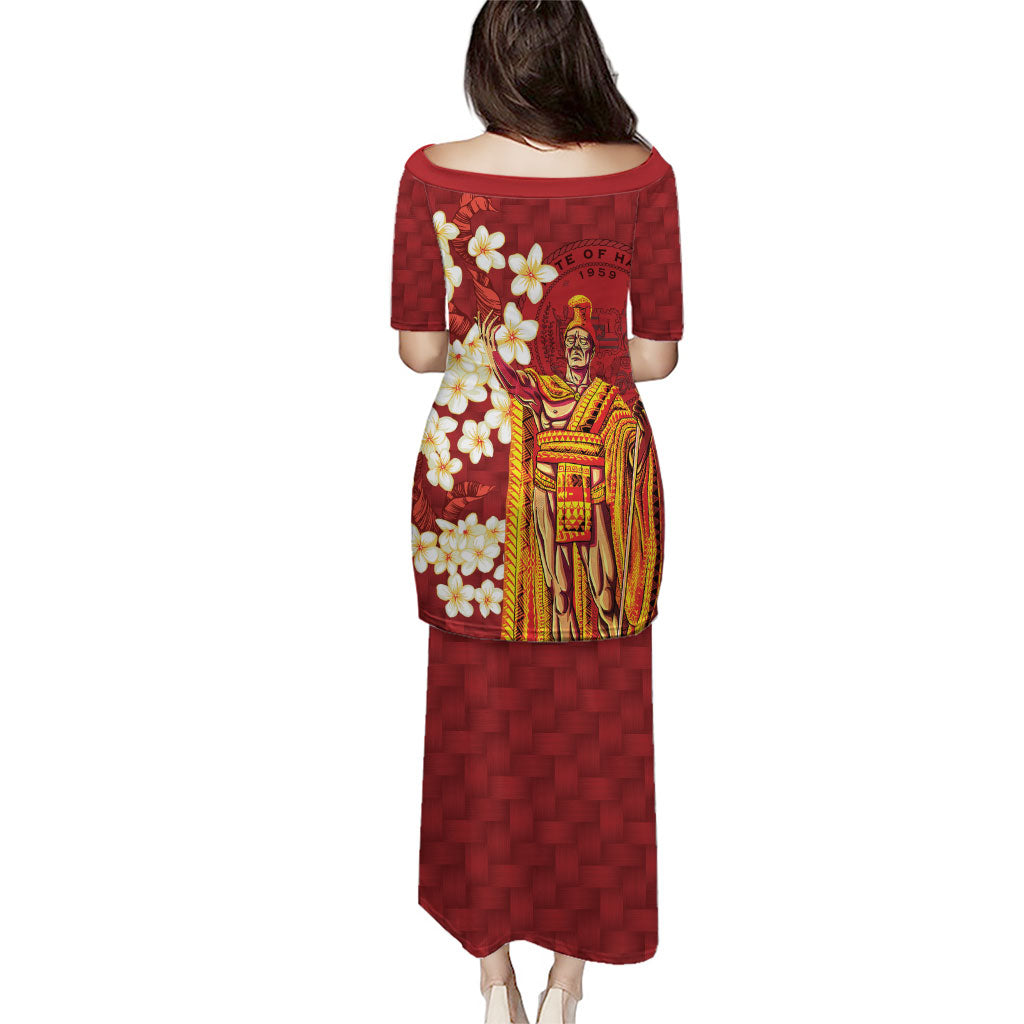 Hawaii King Kamehameha Family Matching Puletasi and Hawaiian Shirt Plumeria Lauhala Pattern