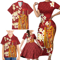 Hawaii King Kamehameha Family Matching Short Sleeve Bodycon Dress and Hawaiian Shirt Plumeria Lauhala Pattern LT01 - Polynesian Pride