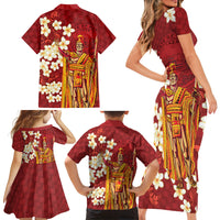Hawaii King Kamehameha Family Matching Short Sleeve Bodycon Dress and Hawaiian Shirt Plumeria Lauhala Pattern LT01 - Polynesian Pride