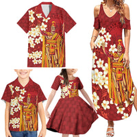 Hawaii King Kamehameha Family Matching Summer Maxi Dress and Hawaiian Shirt Plumeria Lauhala Pattern LT01 - Polynesian Pride