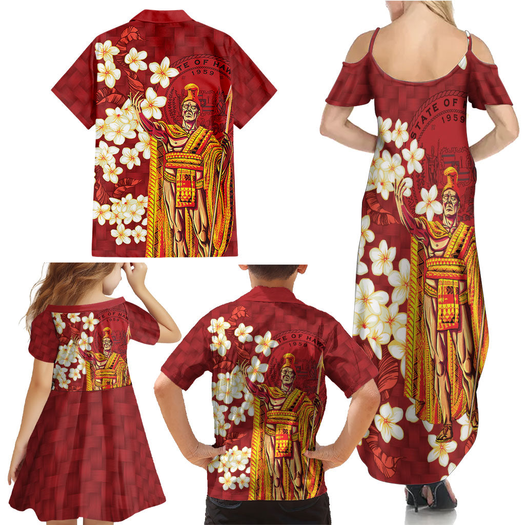 Hawaii King Kamehameha Family Matching Summer Maxi Dress and Hawaiian Shirt Plumeria Lauhala Pattern LT01 - Polynesian Pride