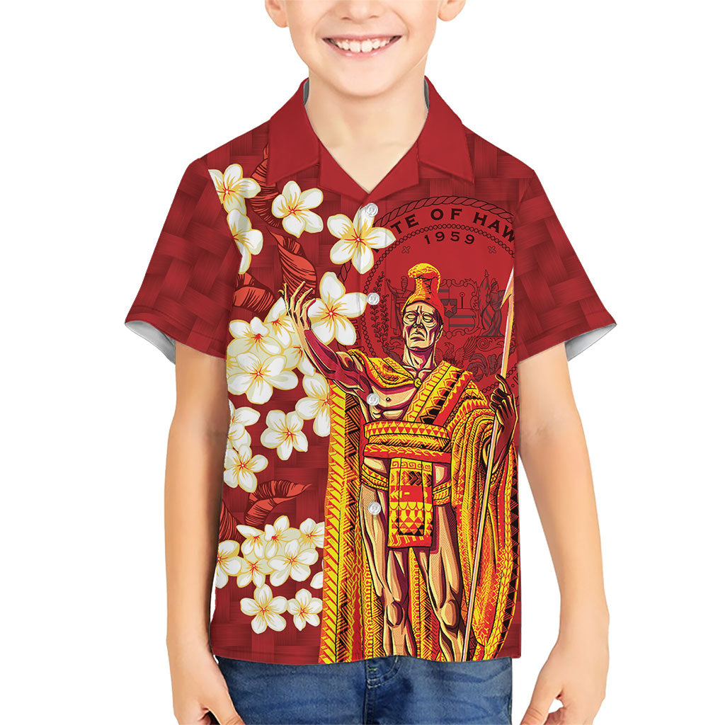 Hawaii King Kamehameha Family Matching Summer Maxi Dress and Hawaiian Shirt Plumeria Lauhala Pattern LT01 Son's Shirt Red - Polynesian Pride
