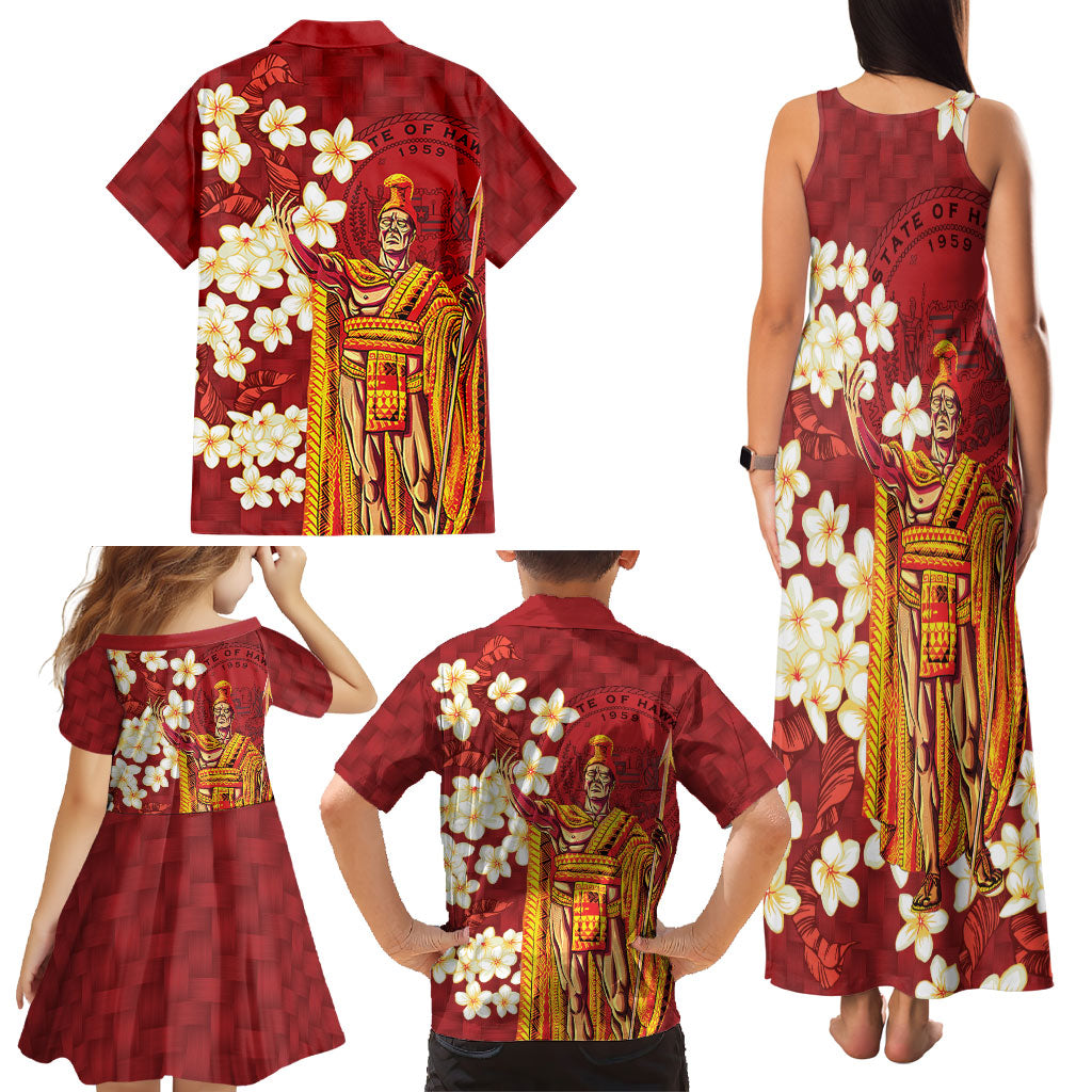 Hawaii King Kamehameha Family Matching Tank Maxi Dress and Hawaiian Shirt Plumeria Lauhala Pattern LT01 - Polynesian Pride