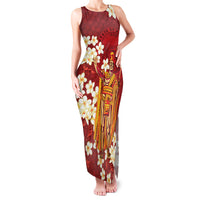 Hawaii King Kamehameha Family Matching Tank Maxi Dress and Hawaiian Shirt Plumeria Lauhala Pattern LT01 Mom's Dress Red - Polynesian Pride