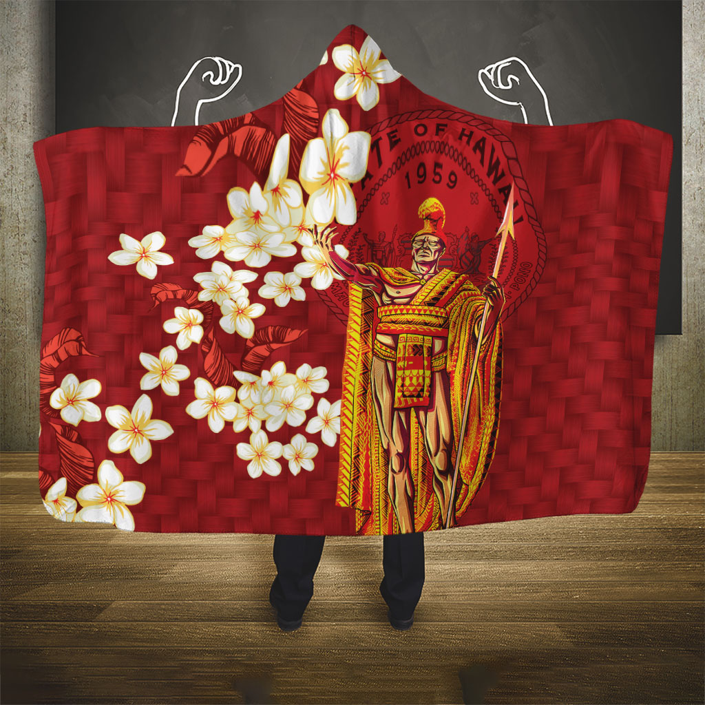 Hawaii King Kamehameha Hooded Blanket Plumeria Lauhala Pattern