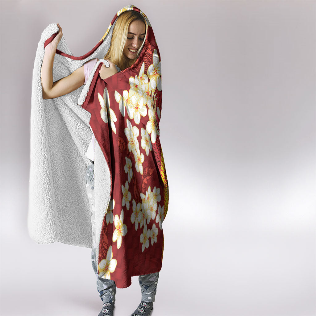 Hawaii King Kamehameha Hooded Blanket Plumeria Lauhala Pattern