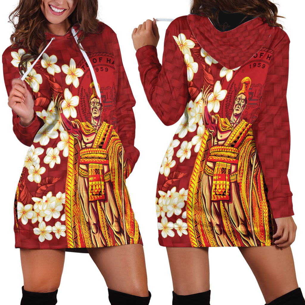 Hawaii King Kamehameha Hoodie Dress Plumeria Lauhala Pattern