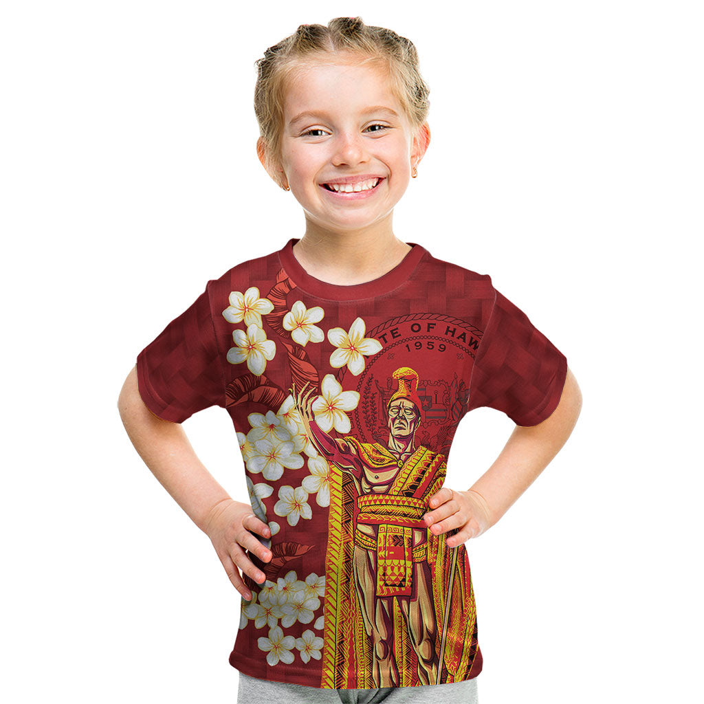 Hawaii King Kamehameha Kid T Shirt Plumeria Lauhala Pattern