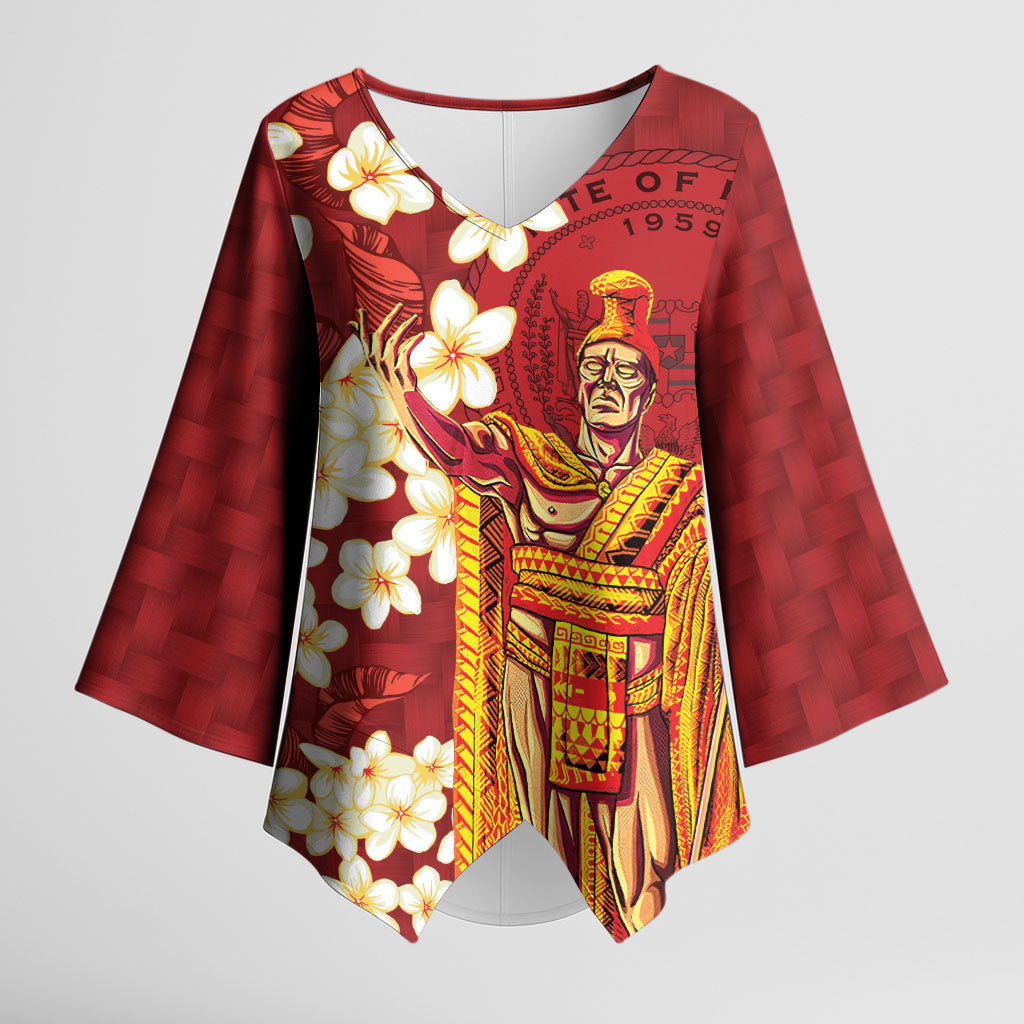Hawaii King Kamehameha Kimono Sleeve Blouse Plumeria Lauhala Pattern