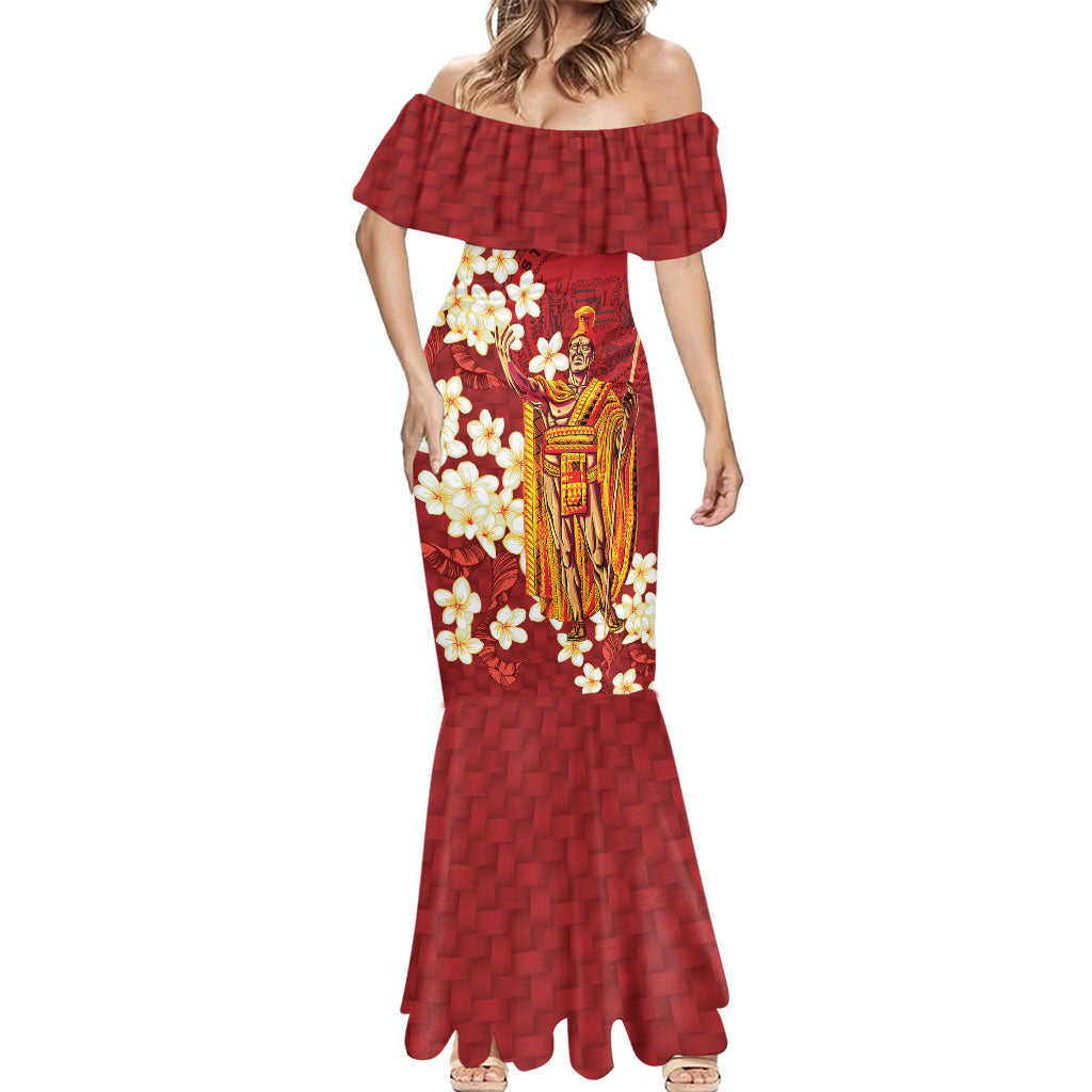 Hawaii King Kamehameha Mermaid Dress Plumeria Lauhala Pattern