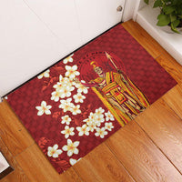 Hawaii King Kamehameha Rubber Doormat Plumeria Lauhala Pattern