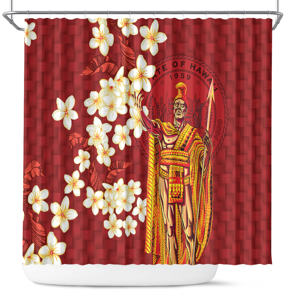 Hawaii King Kamehameha Shower Curtain Plumeria Lauhala Pattern