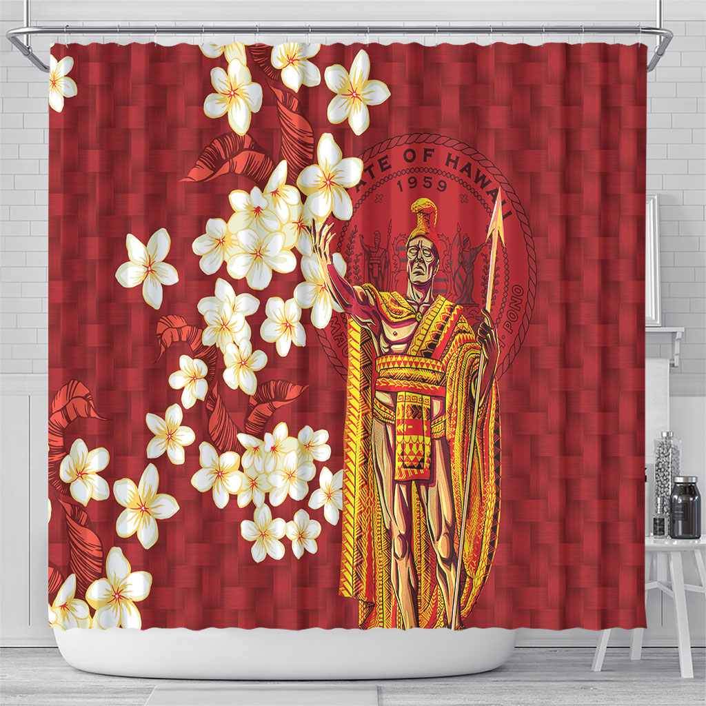 Hawaii King Kamehameha Shower Curtain Plumeria Lauhala Pattern