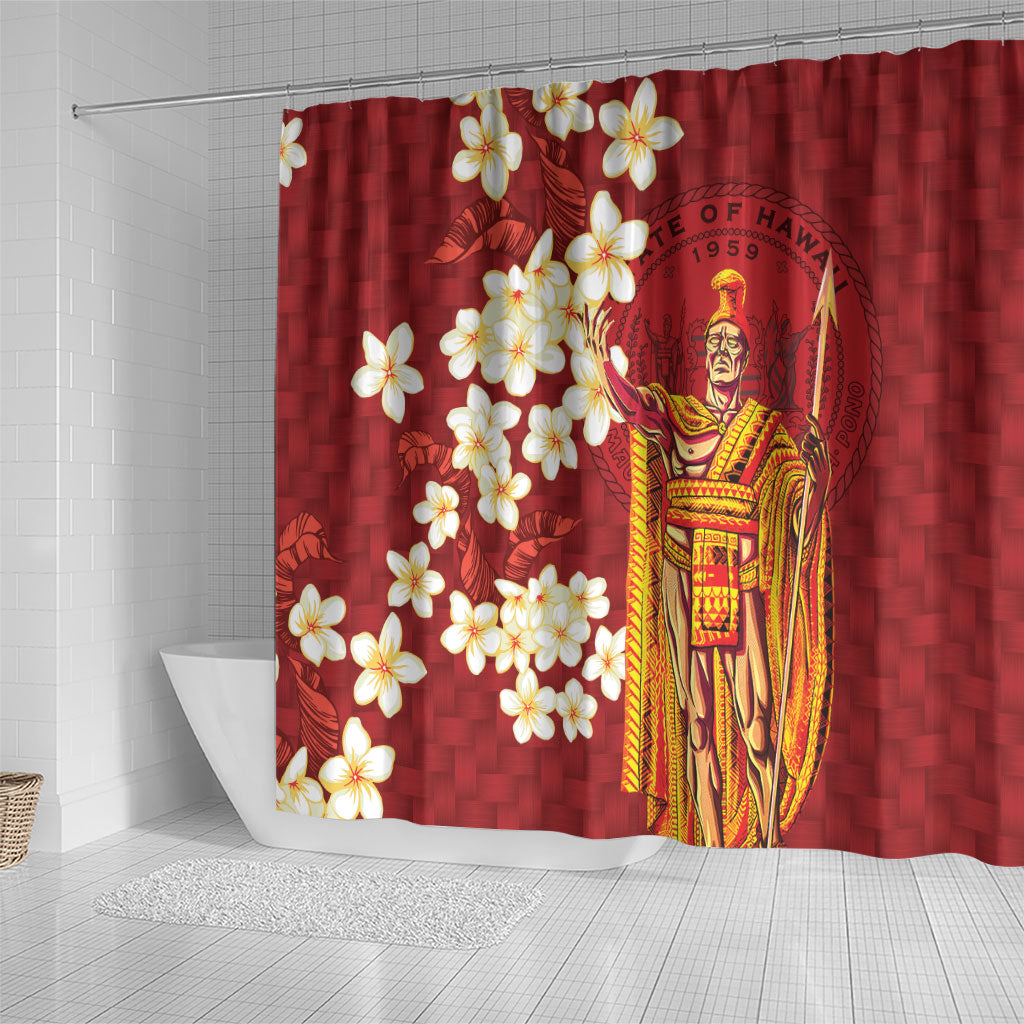 Hawaii King Kamehameha Shower Curtain Plumeria Lauhala Pattern