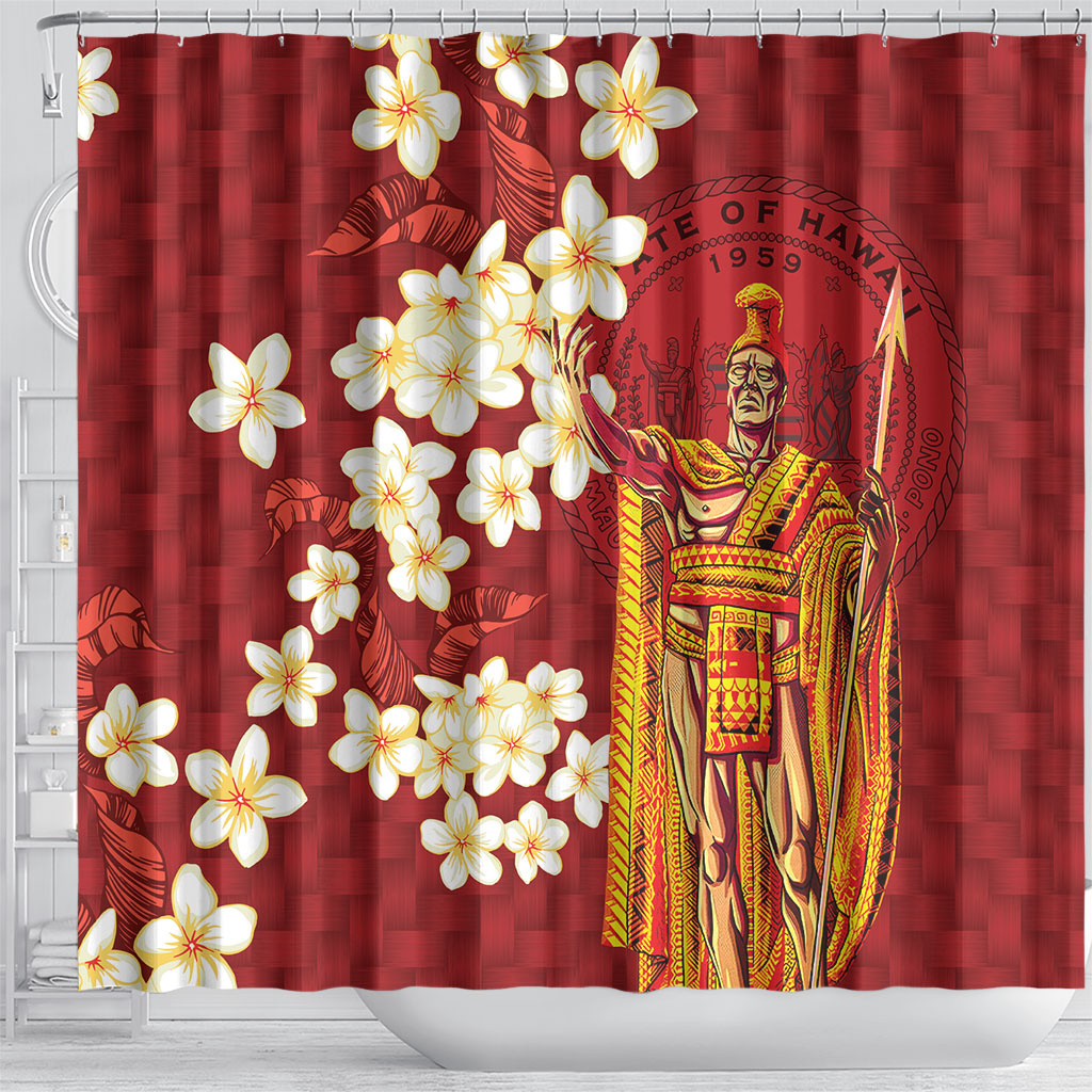 Hawaii King Kamehameha Shower Curtain Plumeria Lauhala Pattern