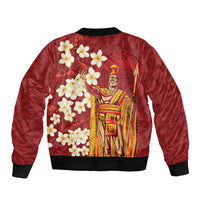 Hawaii King Kamehameha Sleeve Zip Bomber Jacket Plumeria Lauhala Pattern