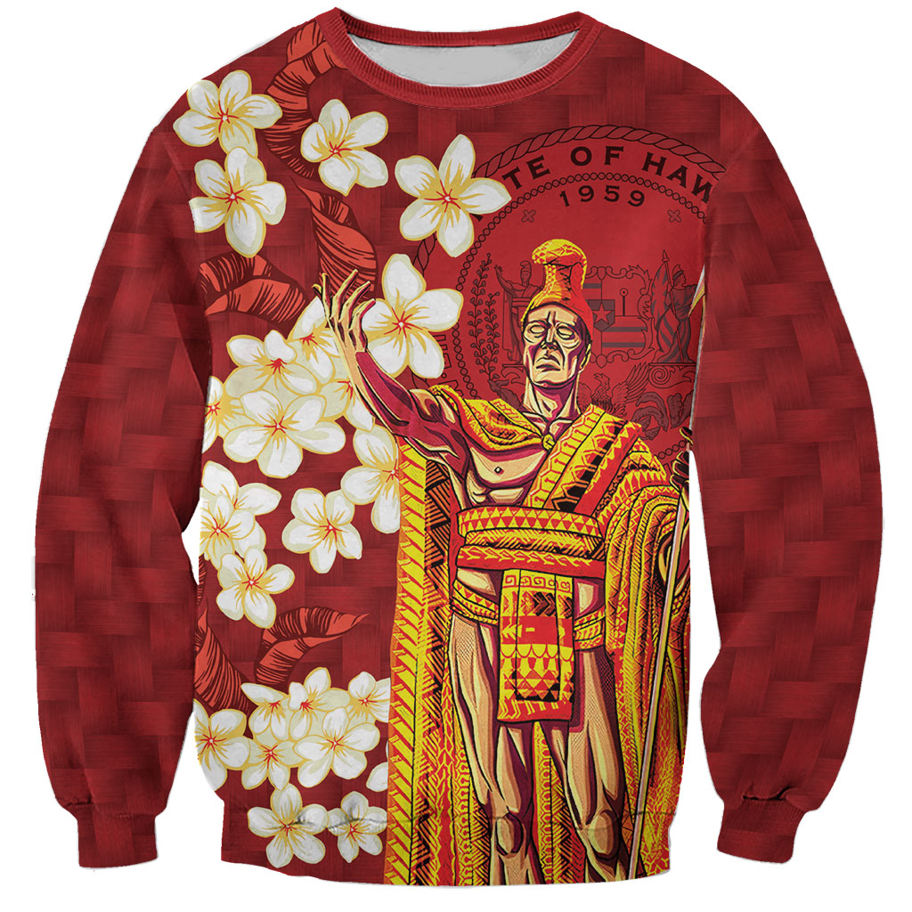 Hawaii King Kamehameha Sweatshirt Plumeria Lauhala Pattern