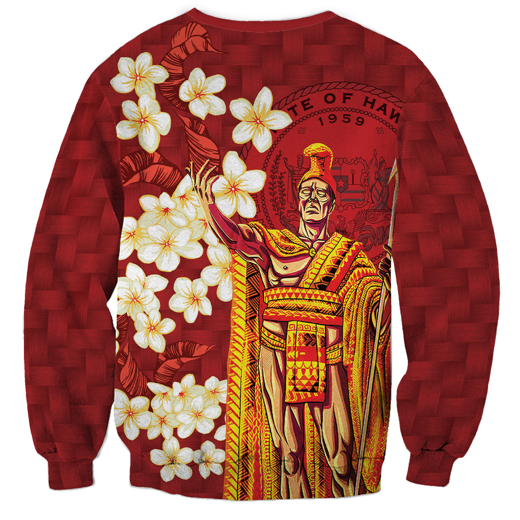 Hawaii King Kamehameha Sweatshirt Plumeria Lauhala Pattern