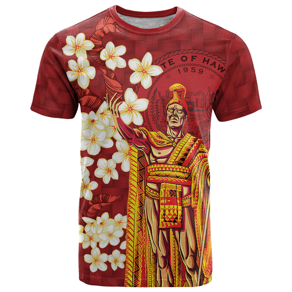 Hawaii King Kamehameha T Shirt Plumeria Lauhala Pattern