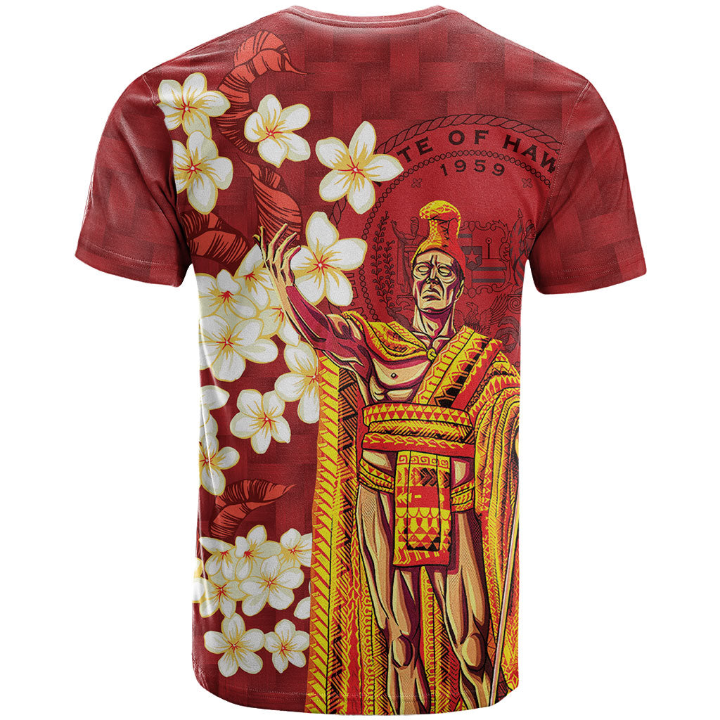 Hawaii King Kamehameha T Shirt Plumeria Lauhala Pattern