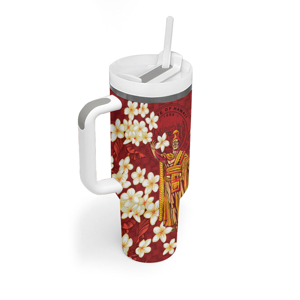 Hawaii King Kamehameha Tumbler With Handle Plumeria Lauhala Pattern