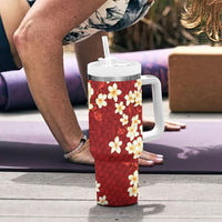 Hawaii King Kamehameha Tumbler With Handle Plumeria Lauhala Pattern