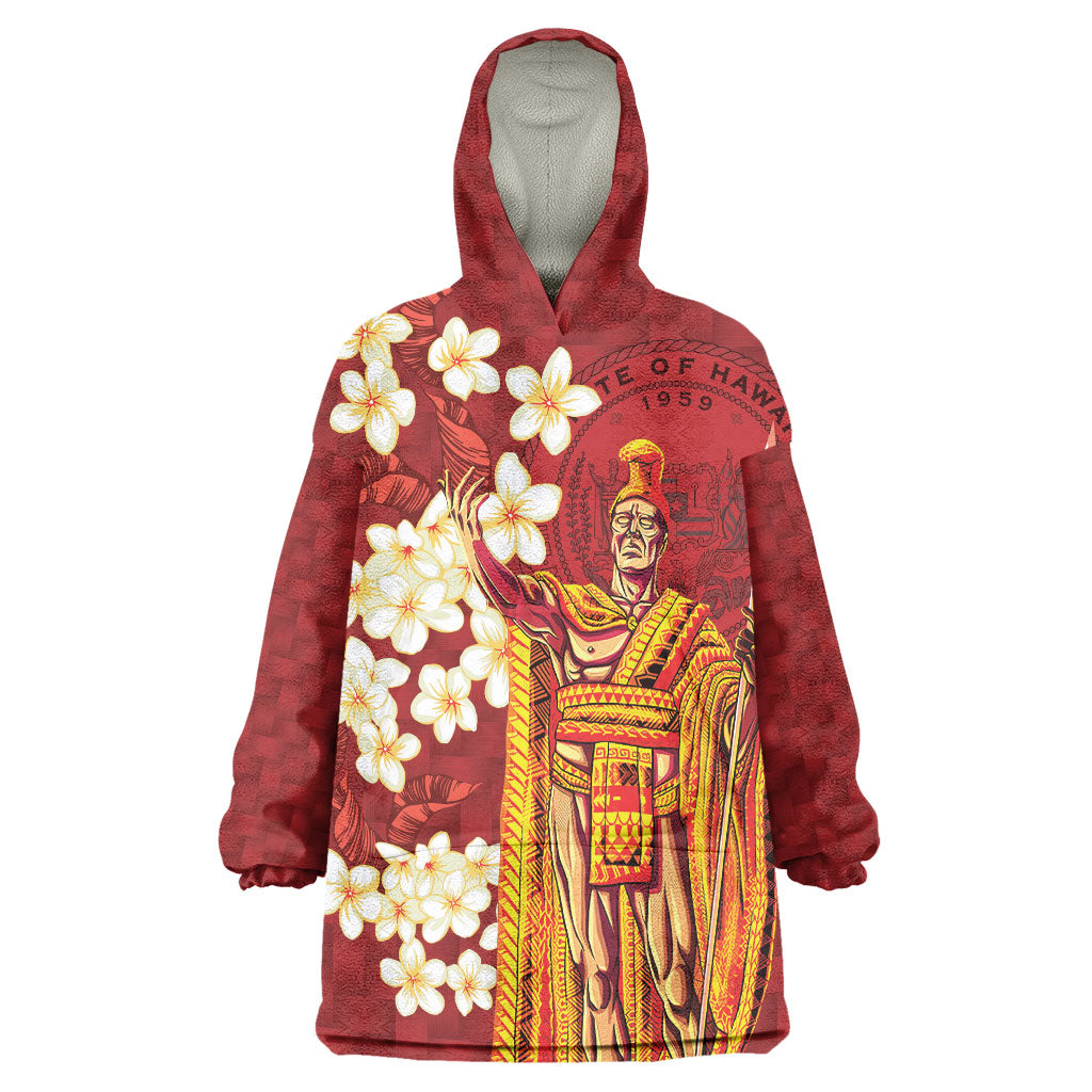Hawaii King Kamehameha Wearable Blanket Hoodie Plumeria Lauhala Pattern