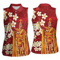 Hawaii King Kamehameha Women Sleeveless Polo Shirt Plumeria Lauhala Pattern