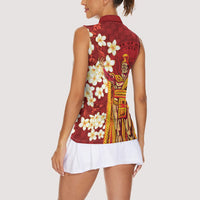 Hawaii King Kamehameha Women Sleeveless Polo Shirt Plumeria Lauhala Pattern