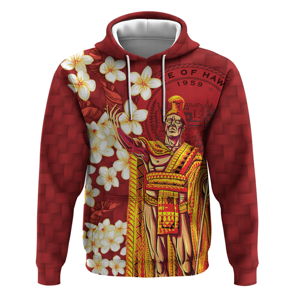 Hawaii King Kamehameha Zip Hoodie Plumeria Lauhala Pattern