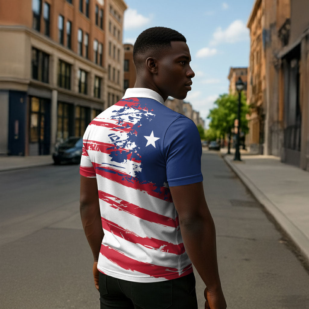Liberia Flag Zipper Polo Shirt Grunge Stylized