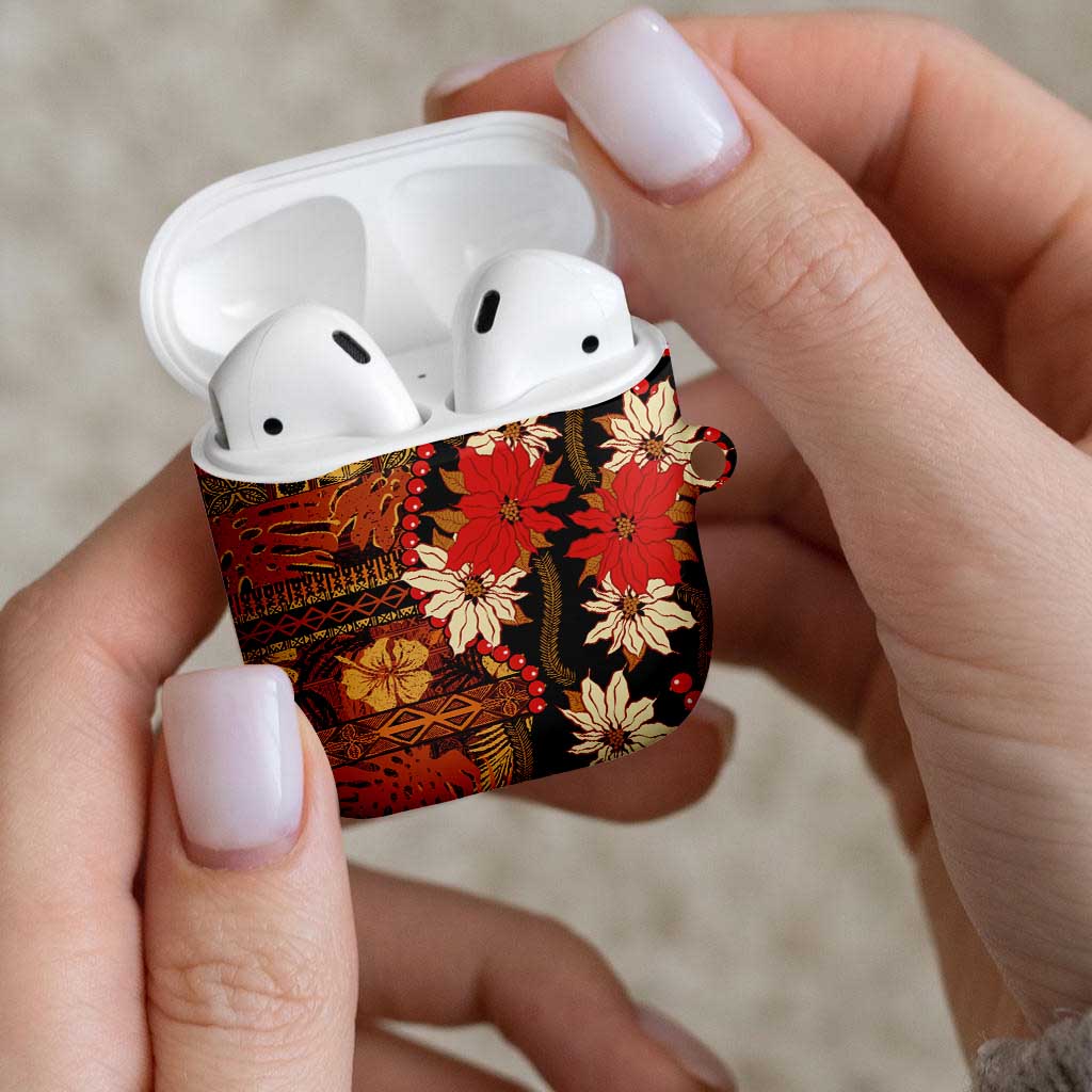 Hawaii Christmas Poinsettia Lei AirPods Case Tapa Pattern - Polynesian Pride