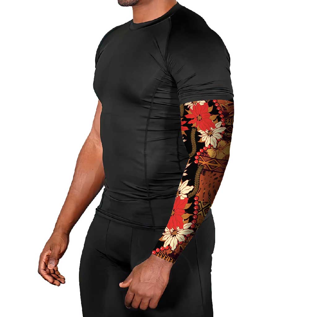 Hawaii Christmas Poinsettia Lei Arm Sleeves Tapa Pattern - Polynesian Pride