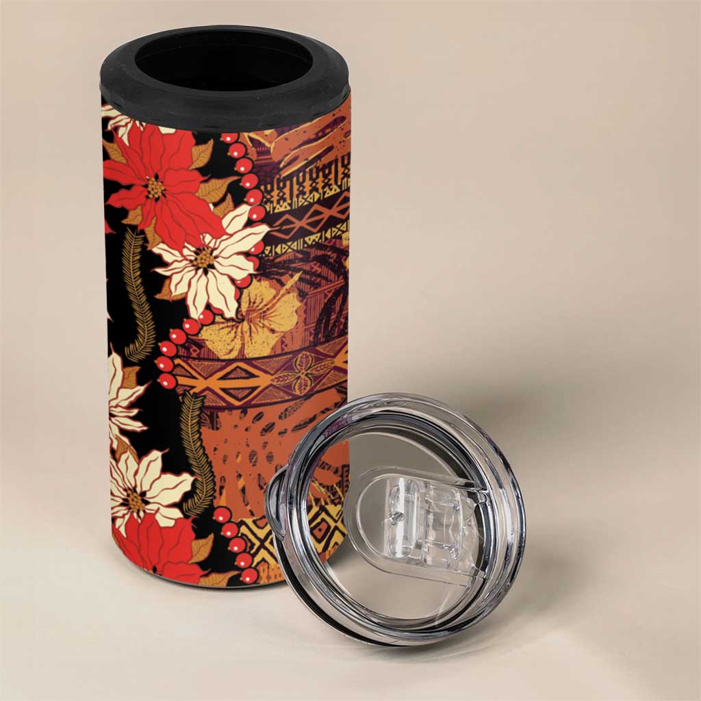 Hawaii Christmas Poinsettia Lei 4 in 1 Can Cooler Tumbler Tapa Pattern - Polynesian Pride