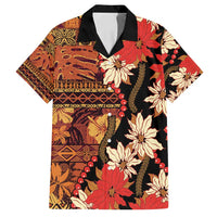 Hawaii Christmas Poinsettia Lei Family Matching Long Sleeve Bodycon Dress and Hawaiian Shirt Tapa Pattern LT01 Dad's Shirt - Short Sleeve Brown - Polynesian Pride