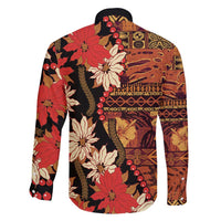 Hawaii Christmas Poinsettia Lei Family Matching Long Sleeve Bodycon Dress and Hawaiian Shirt Tapa Pattern LT01 - Polynesian Pride